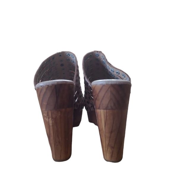 Bed Stu cobbler series.  Cream color studded platform mules. - Picture 3 of 5